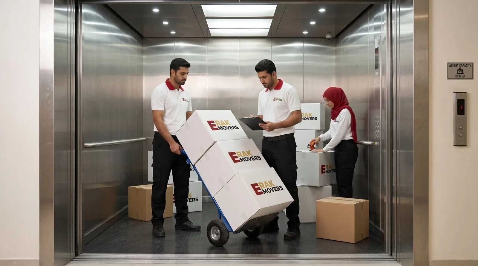 Movers Standing In Service Elevator