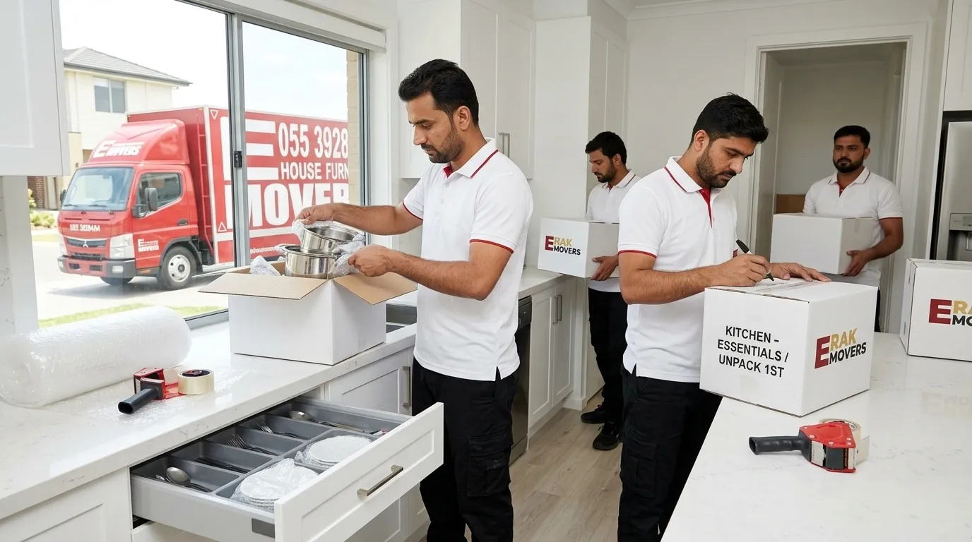 Movers Packing Modern Kitchen Ef