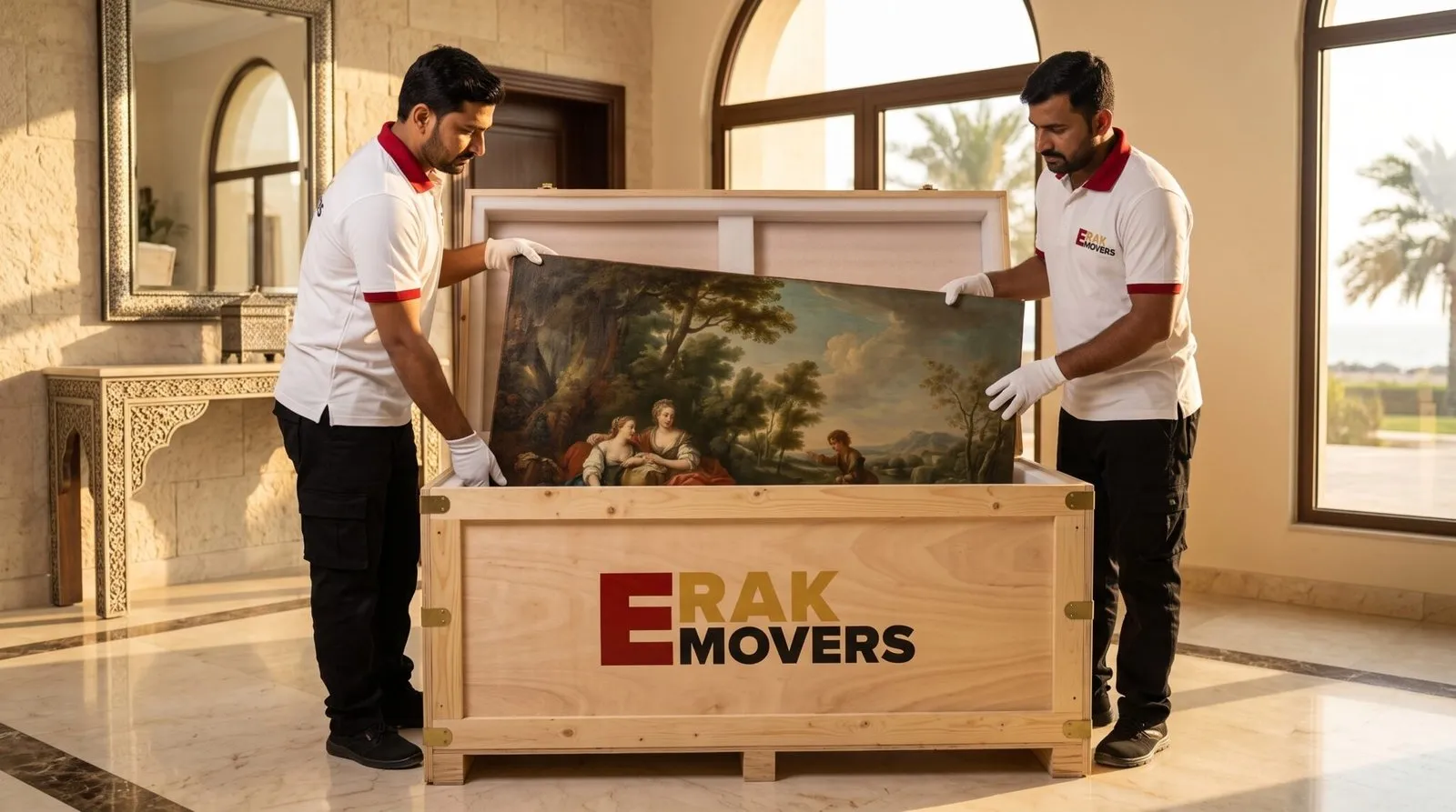 Movers Packing Painting In Crate