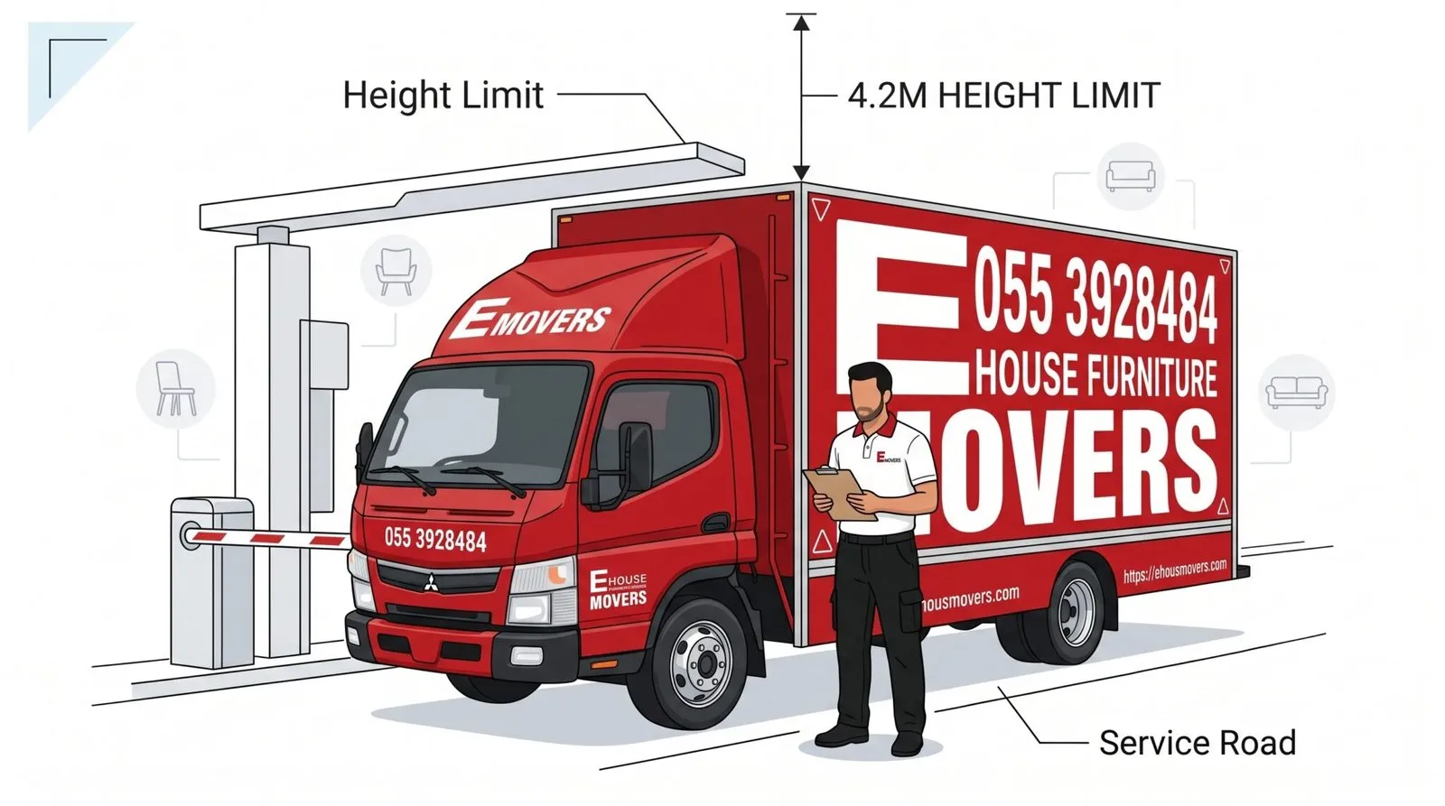 Worker Standing Near Red Truck