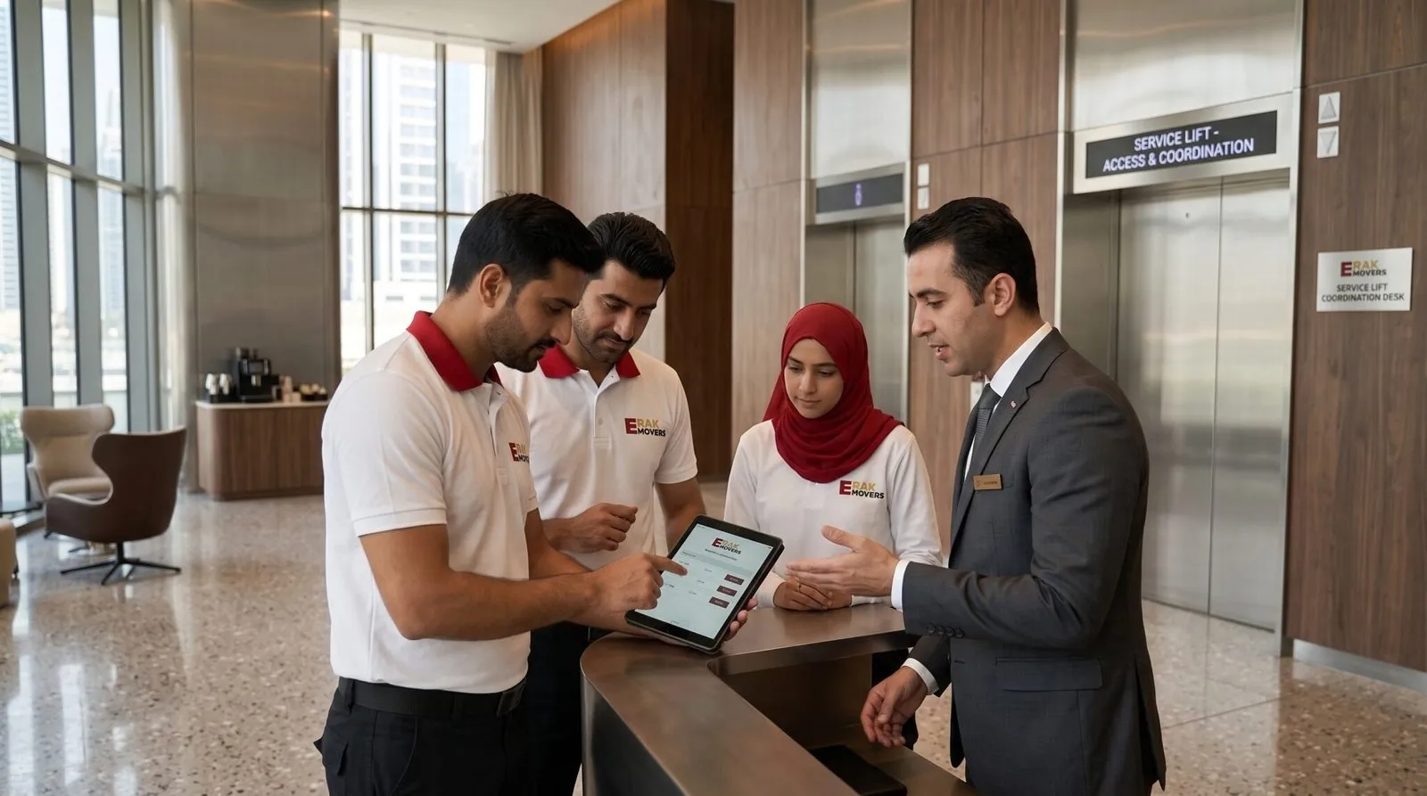 Movers Reviewing Tablet With Con